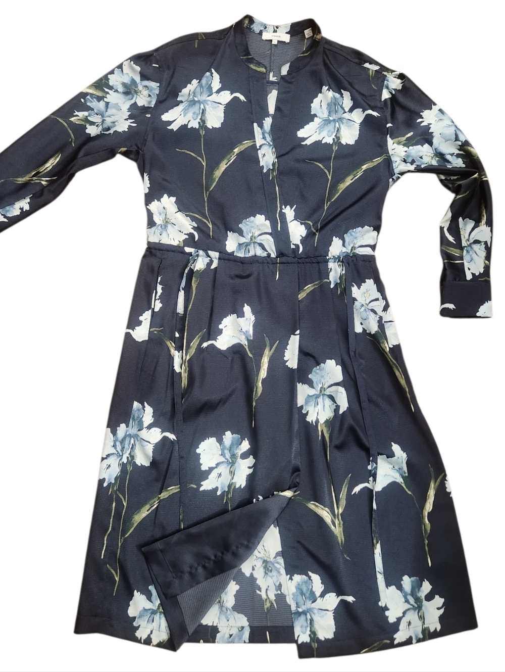 VINCE Satin Iris Print Blouson Dress - Size S - Picture 12 of 16